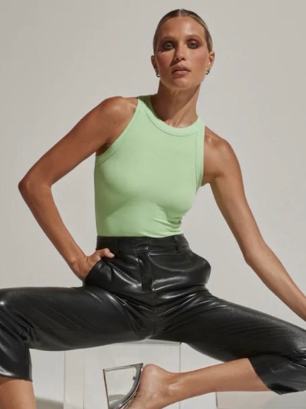 Clyque The Label - Sleeveless Ribbed Bodysuit in Kelly green